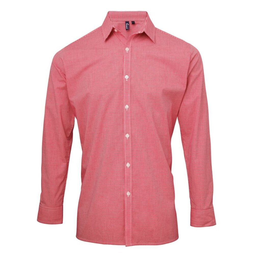 Premier Mens Microcheck Long Sleeve Shirt / Red/White